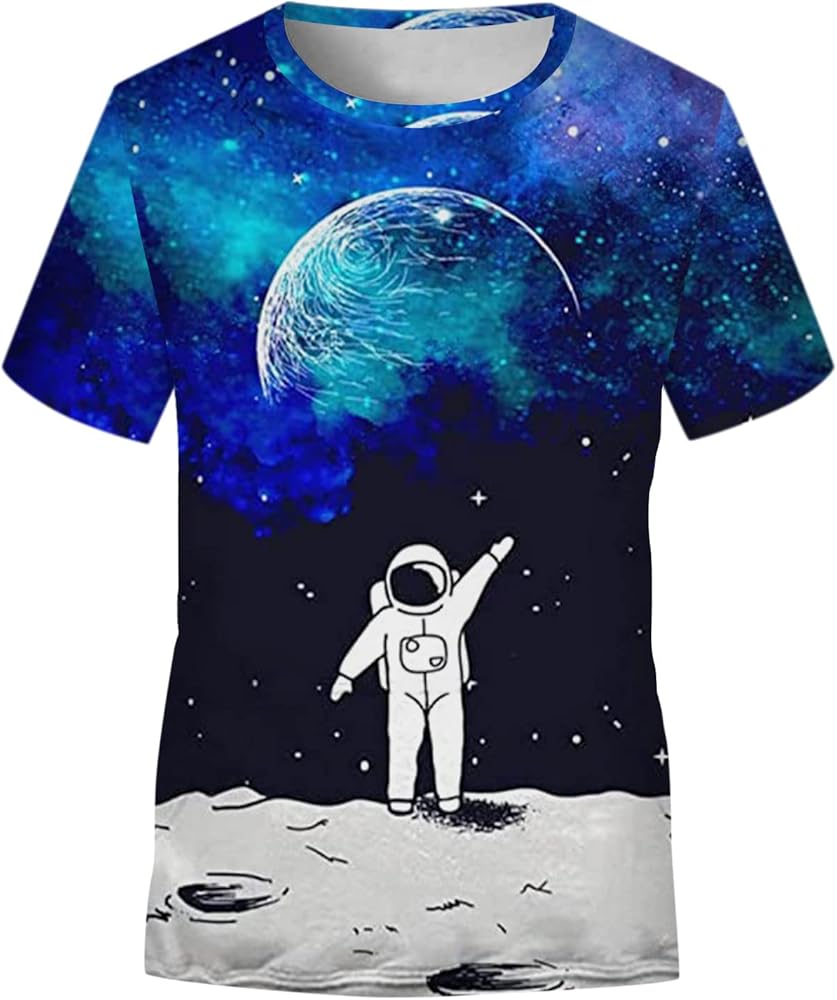 Fashion Clothes for Children Kids Girls Boys T-Shirt Galaxy Print Short Sleeve Crewneck Casual Teen Tops