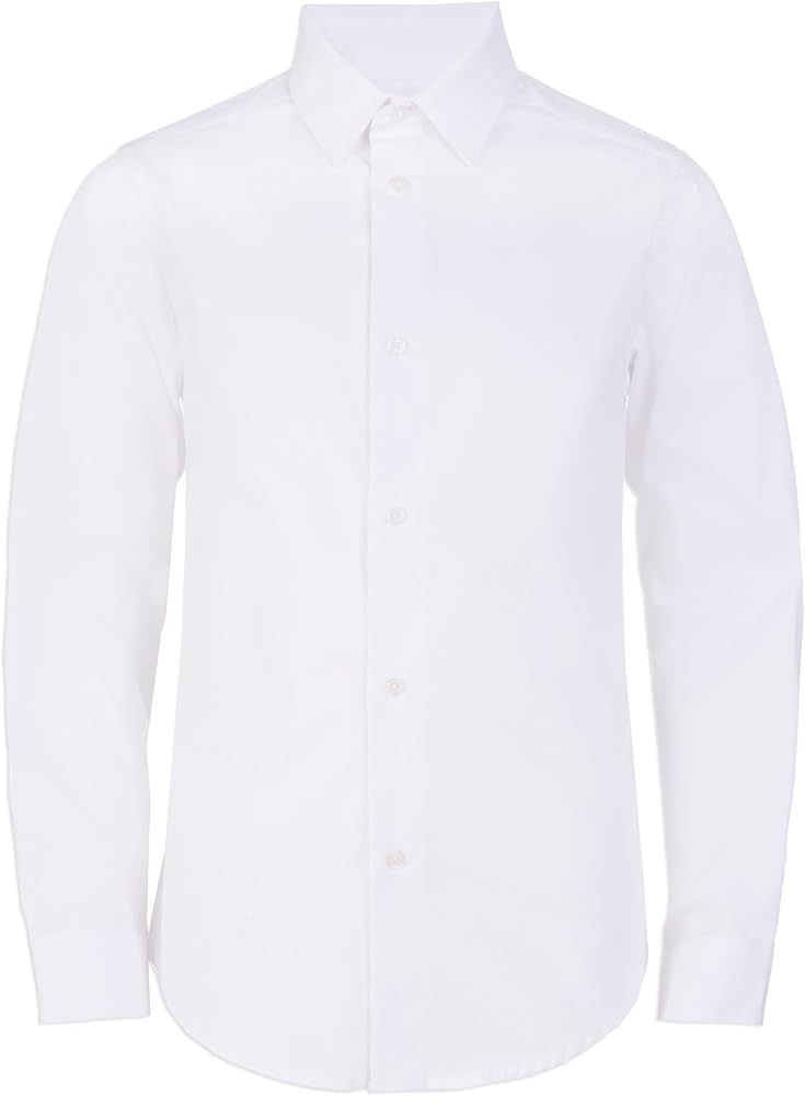 Calvin Klein Boys' Long Sleeve Slim Fit Dress Shirt, Style with Buttoned Cuffs & Shirttail Hem