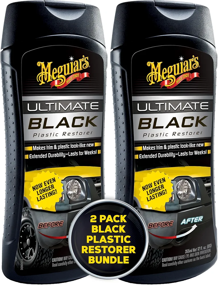 Meguiar's Ultimate Black Plastic Restorer - Restores Black Plastic & Faded Trim Pieces While Adding Durability & UV Protection - 12 Oz (Pack of 2)