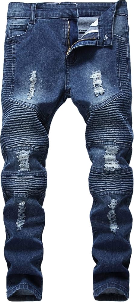 GUNLIRE Boy's Jeans Slim Straight Fit Elastic Waist Stretch Fashion Ripped Pants(5 6 7 8 10 12 14 16)