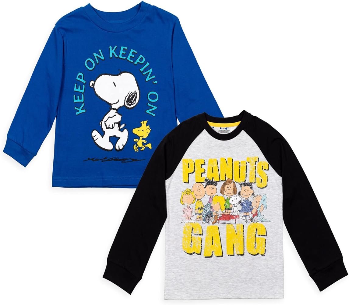 PEANUTS 2 Pack Long Sleeve T-Shirts Toddler to Big Kid Sizes (2T - 18-20)