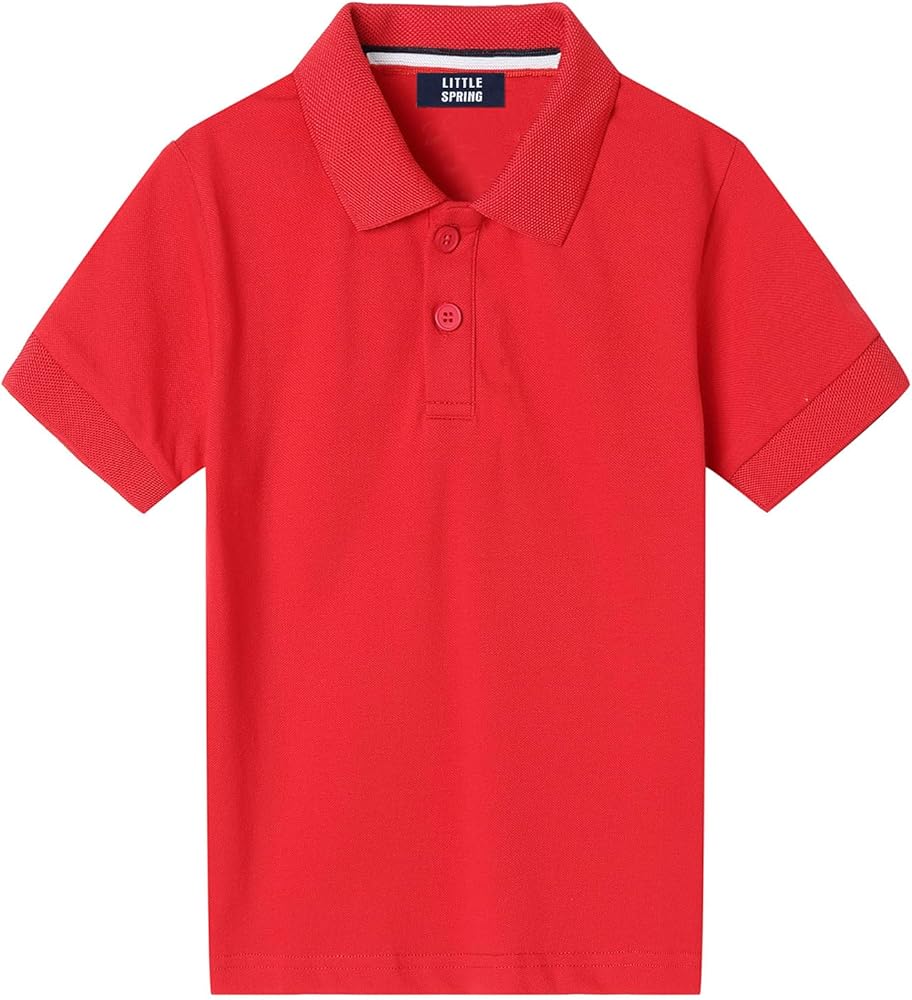 LittleSpring Kids School Uniform Pique Polo Shirts Short Sleeve