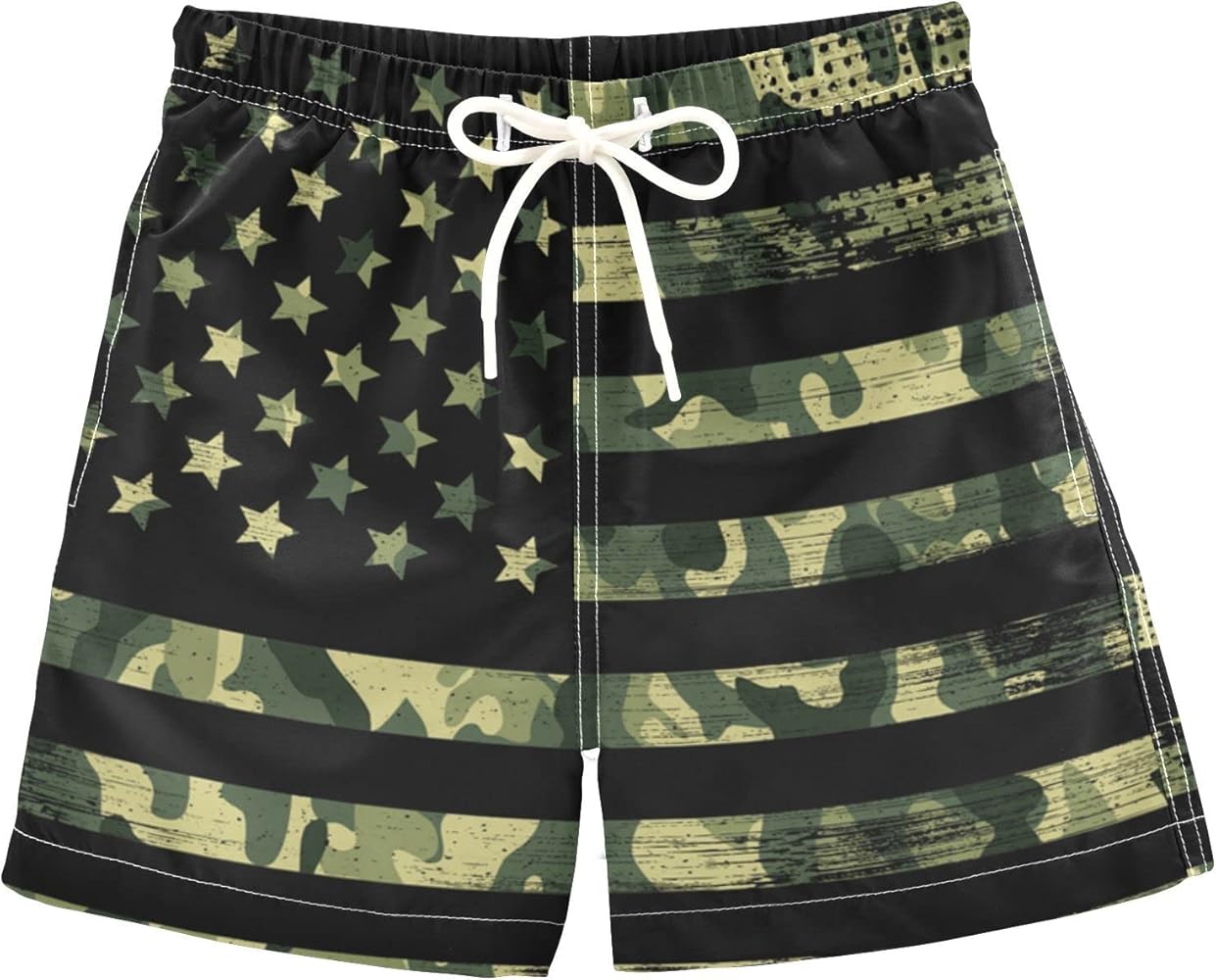 senya Boys Swim Trunks, American USA Flag with Desert Camouflage Beach Board Shorts Swim Shorts for Kids Toddlers