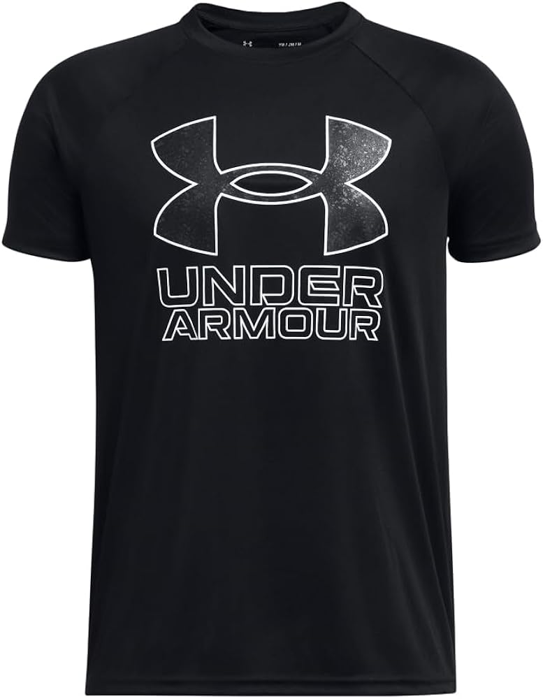 Under Armour Boys' Tech Hybrid Printed Fill Short-Sleeve T-Shirt, (010) Black / / White, Small