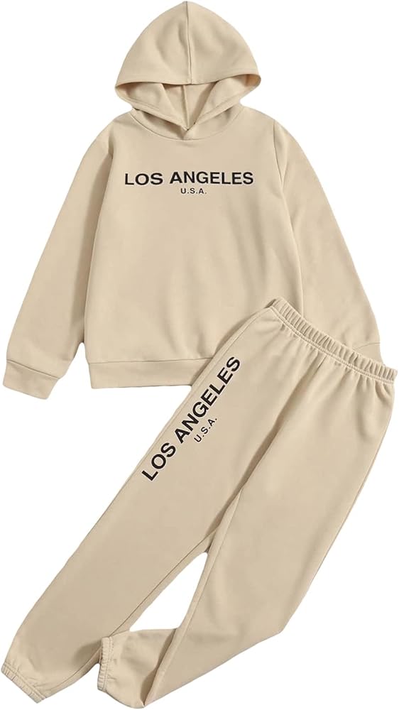 SHENHE Boy's 2 Piece Outfits Letter Print Long Sleeve Hoodie and Sweatpants Sweatsuits