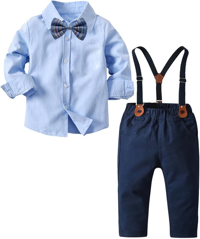 Volunboy Boys Clothes Set Toddler Gentlemen Wedding Suit Long Sleeve Bowtie Formal Dress Shirts Suspenders Pants Outfits