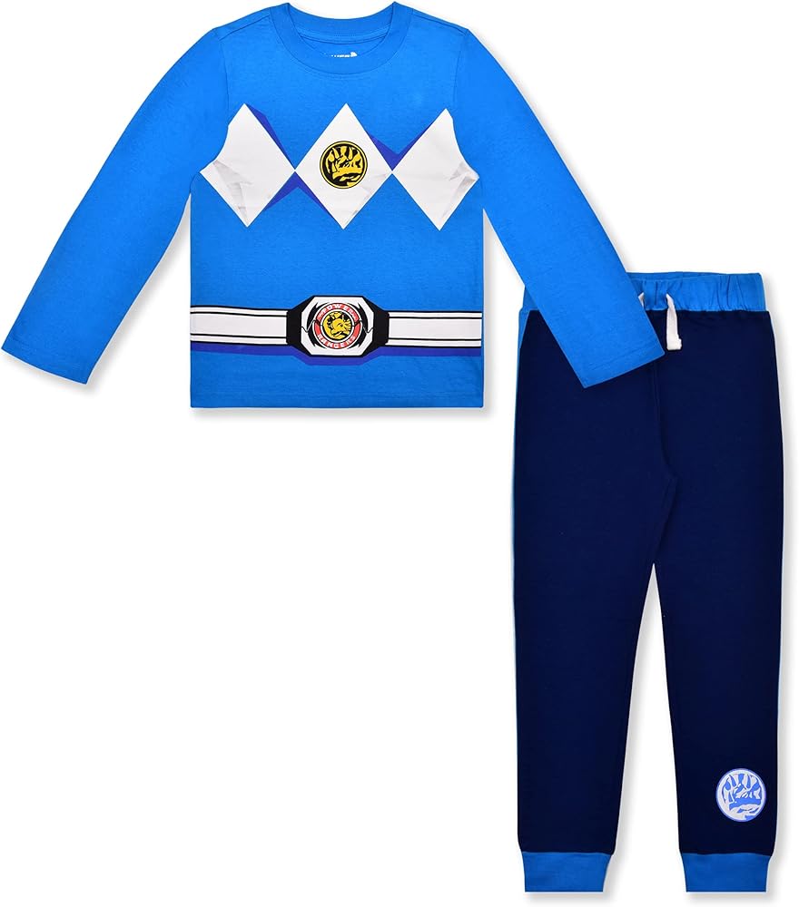 Hasbro Power Rangers 2 Piece Long Sleeve Shirt and Jogger Set for Big Kids – Blue/Red/Black