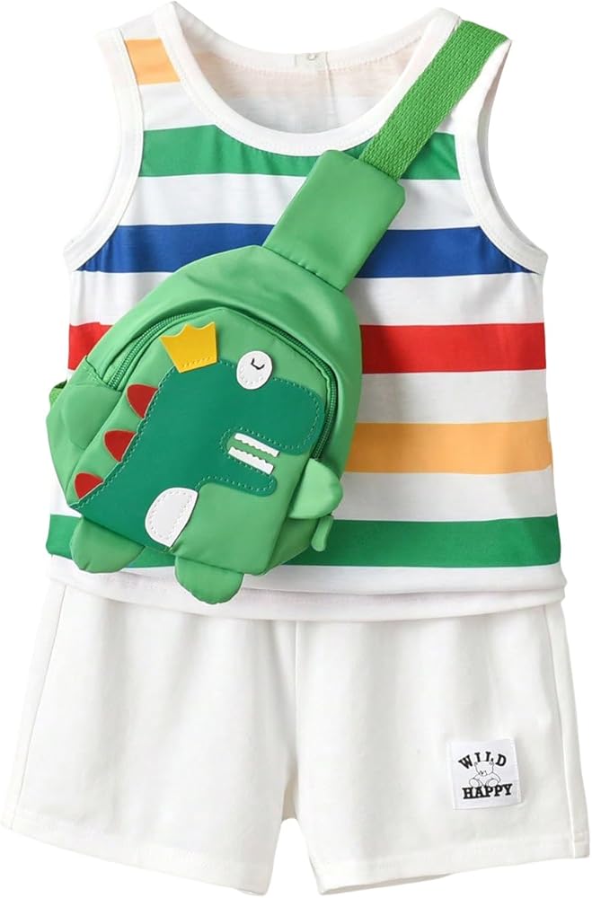 Floerns Boy's 2 Piece Outfit Colorblock Striped Print Tank Top and Track Shorts Set