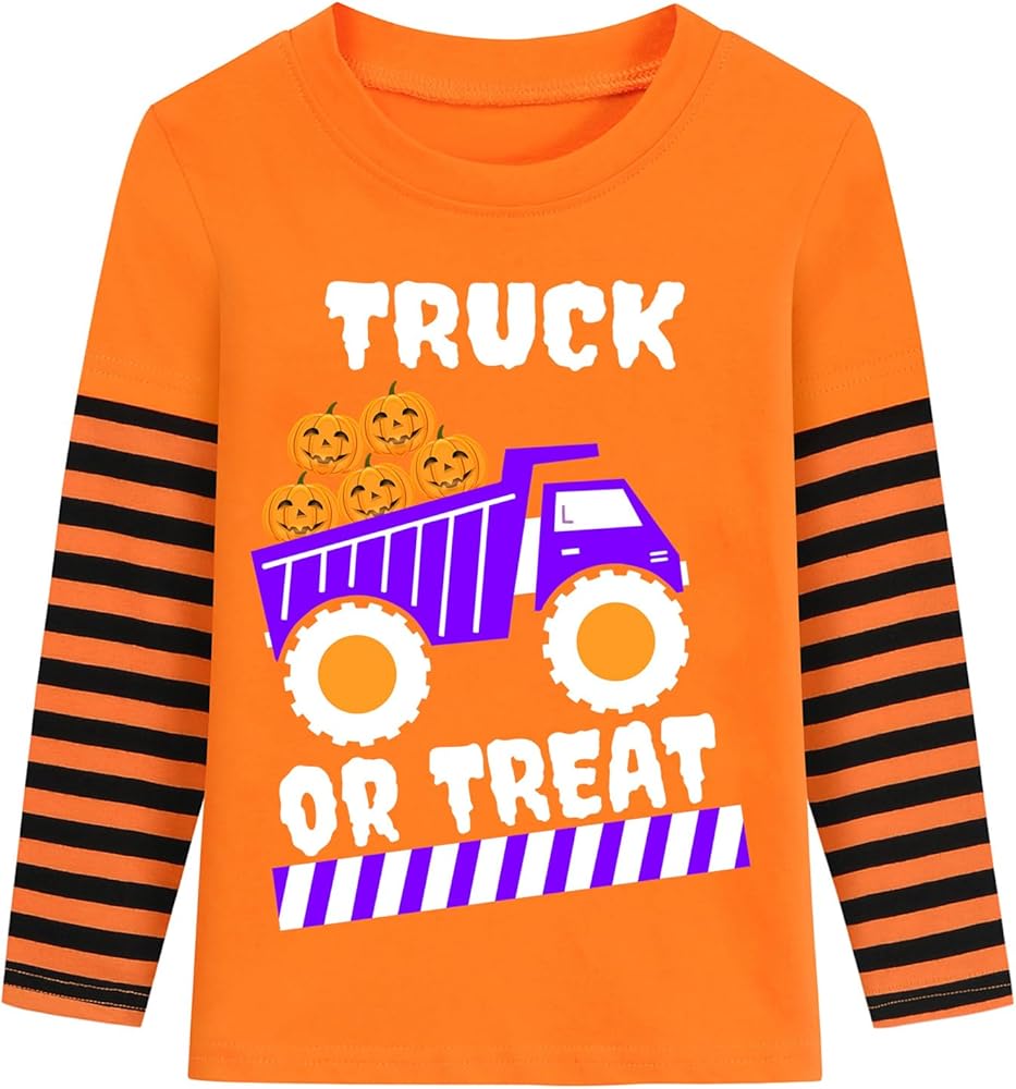 Toddler Boys Halloween T-Shirts Kids Glow in The Dark Skeleton Stripe Long Sleeve Pumpkin Tees Tops Age 2-7 Years