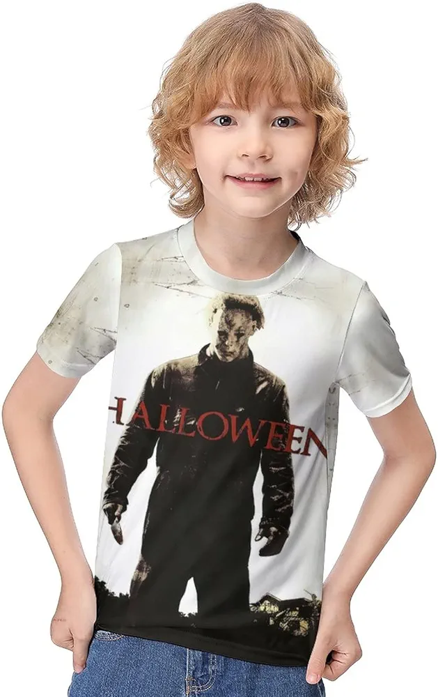 ZHANGXM T-Shirt Summer 3D Print Shirt Halloween Michael Myers Shirt Kids Children T Shirt for Boy Girl Print Shirt Tops 7-9Y?120cm?