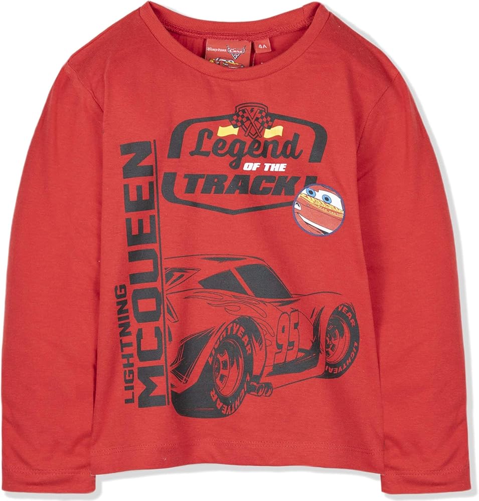 Disney/Pixar Cars Boys Long Sleeve 100% Cotton Top T-Shirt with Characters Picture - Red 8