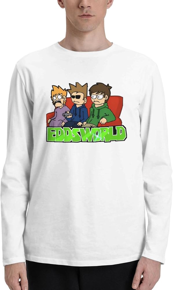 Anime Eddsworld T Shirt Men's Summer Round Neck Shirts Casual Long Sleeve Tee White