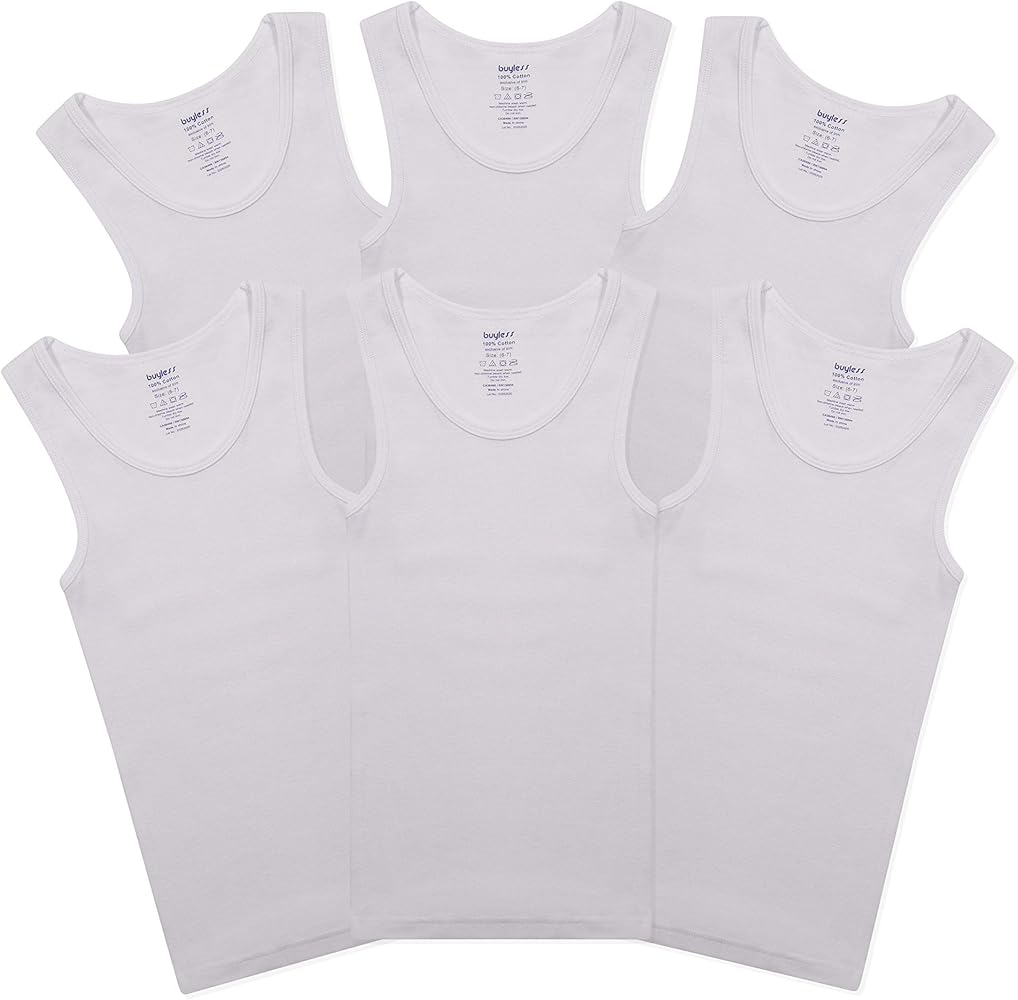 Buyless Fashion Boys Scoop Neck Tagless Undershirts Soft Cotton Tank Top (6 Pack)