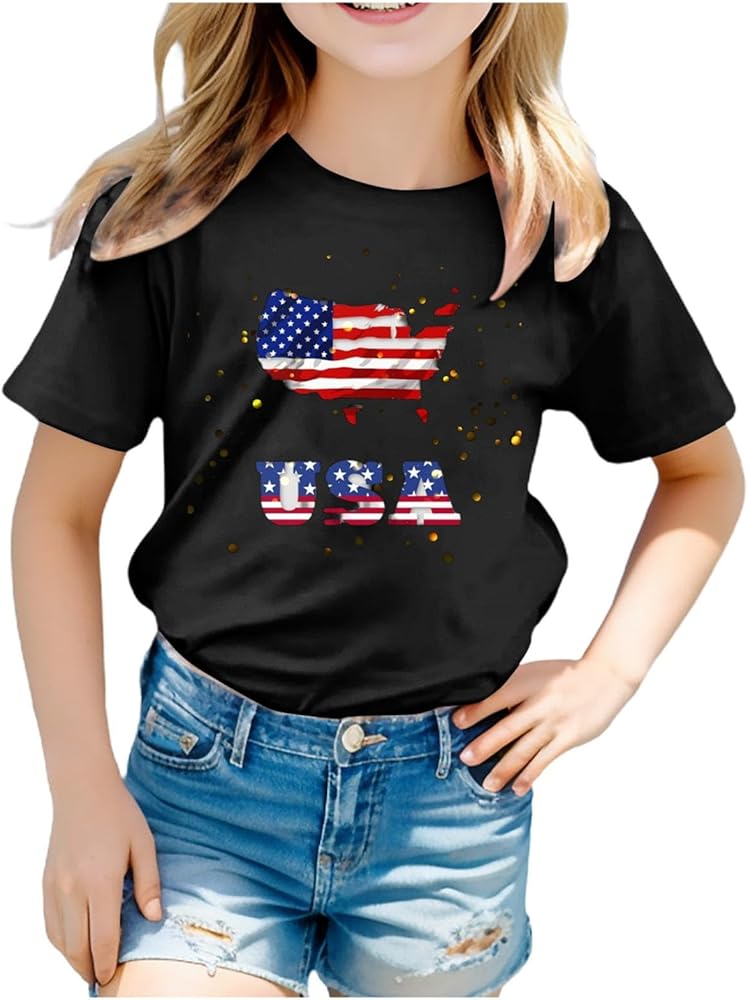 Toddler Boy Girl Fourth of July Shirt 3D Graphic Printed Tops Tee Cute Short Sleeve Crew Neck Tshirts for Kids Boys Girls,Toddler July 4Th Outfit Boy,Fourth of July Outfits for Kids