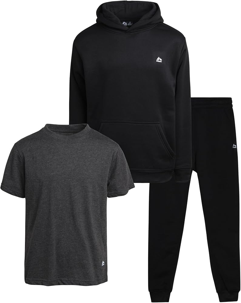 RBX Boys' Active Jogger Set - 3 Piece Performance Fleece Sweatshirt, Jogger Sweatpants, T-Shirt - Activewear for Boys (4-12)