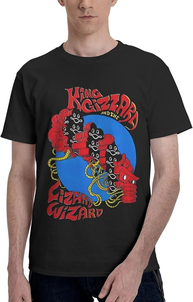 Rock Band T Shirts King Gizzard and Lizard Wizard Man's Summer Cotton Tee Crew Neck Short Sleeve Tees Black