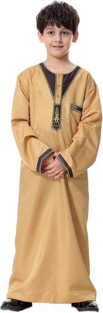 Long Sleeve Shirts for Boys Comfortable Fashion Boys Thobe Pure Dresses Topcoats Muslim Middle Blouse Kid