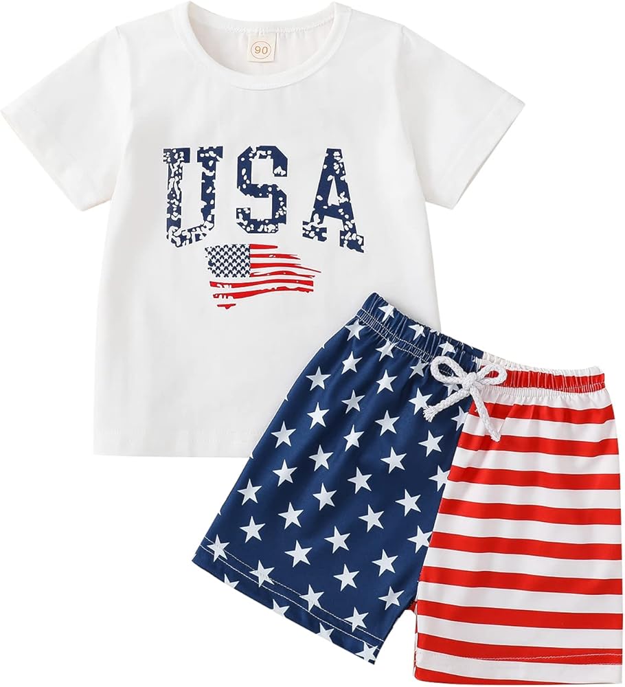 Toddler Boy 4th of July Outfit Short Sleeve T-shirt Top+American Flag Shorts Baby Boy Independence Day Clothes