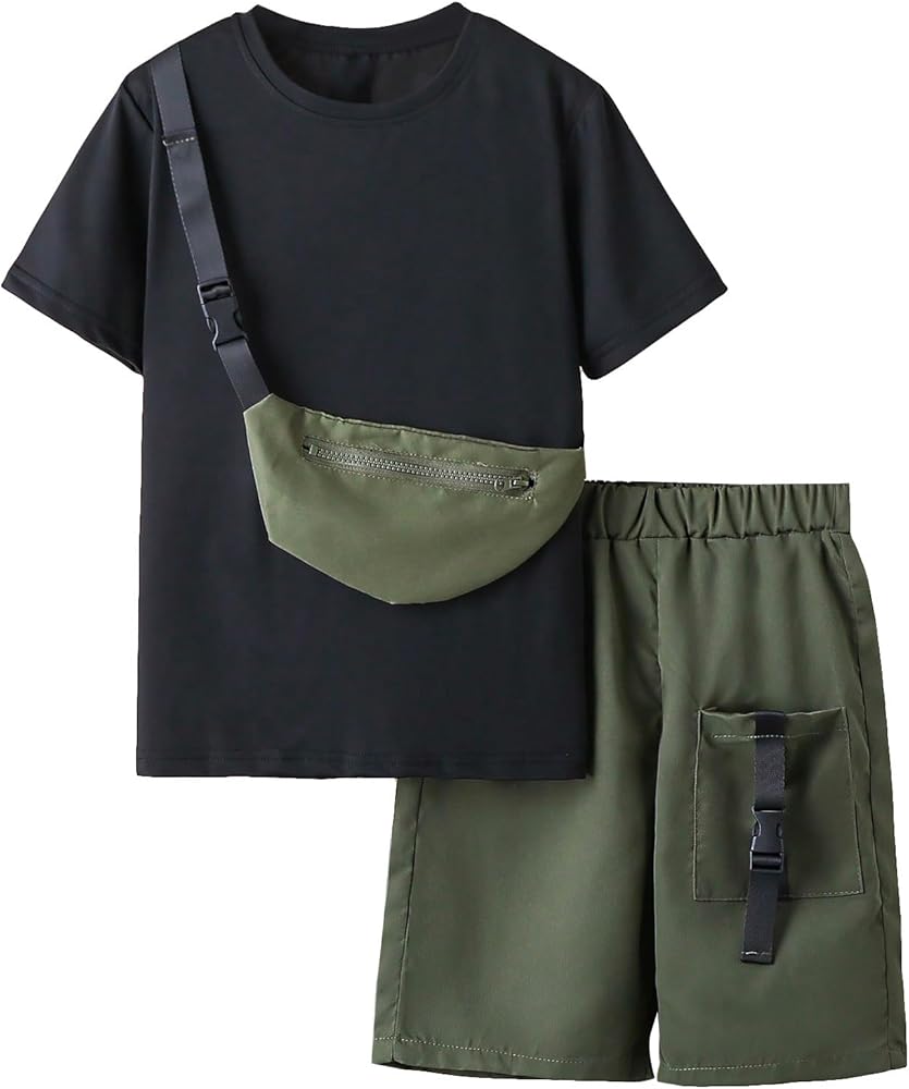 SOLY HUX Boy's Casual 3 Piece Outfits Short Sleeve Tee and Shorts Set with Bag