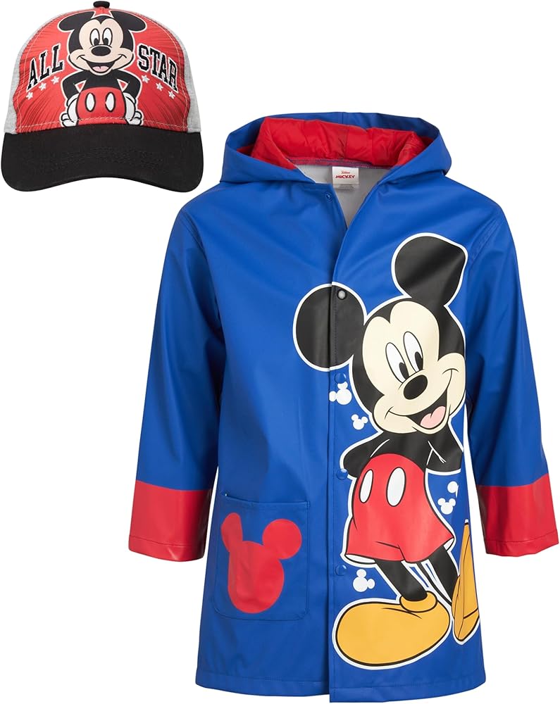 Disney Boys' Mickey Mouse Hooded Rain Jacket - Waterproof Slicker Shell Raincoat (4-7)