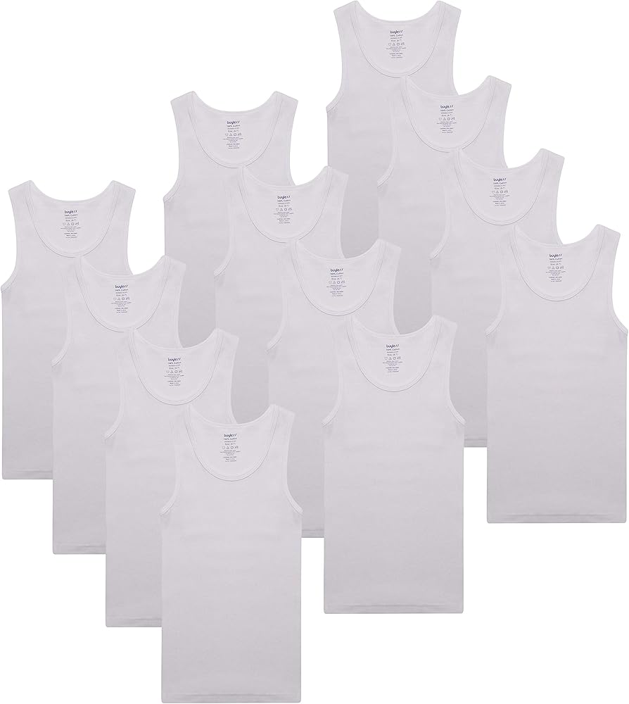 Buyless Fashion Boys Scoop Neck Tagless Undershirts Soft Cotton Tank Top (12 Pack)