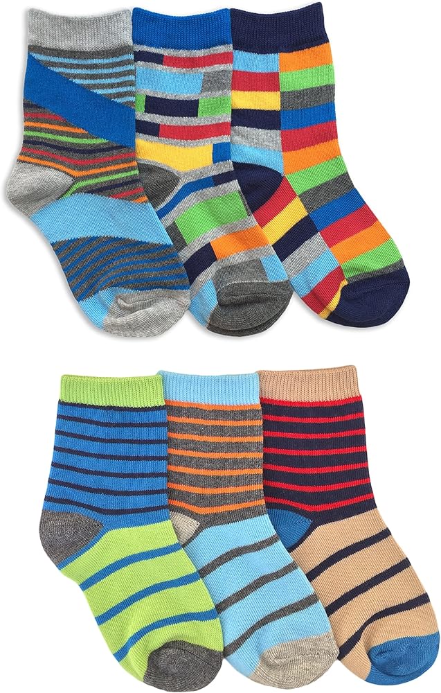 Jefferies Socks Boys Pattern Multi Stripe Fashion Crew Socks 6 Pair Pack