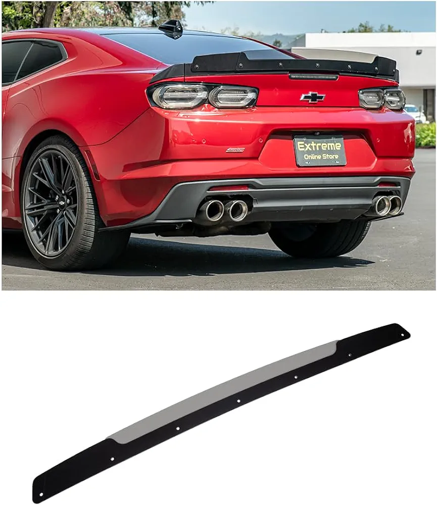 Replacement for 2016-2024 Chevrolet Camaro Models with Gm Factory SS 1LE Rear Deck Lid Spoiler | Performance Track Style Acrylic Plastic - Smoke Tinted Rear Trunk Wickerbill Extension Gurney Flap