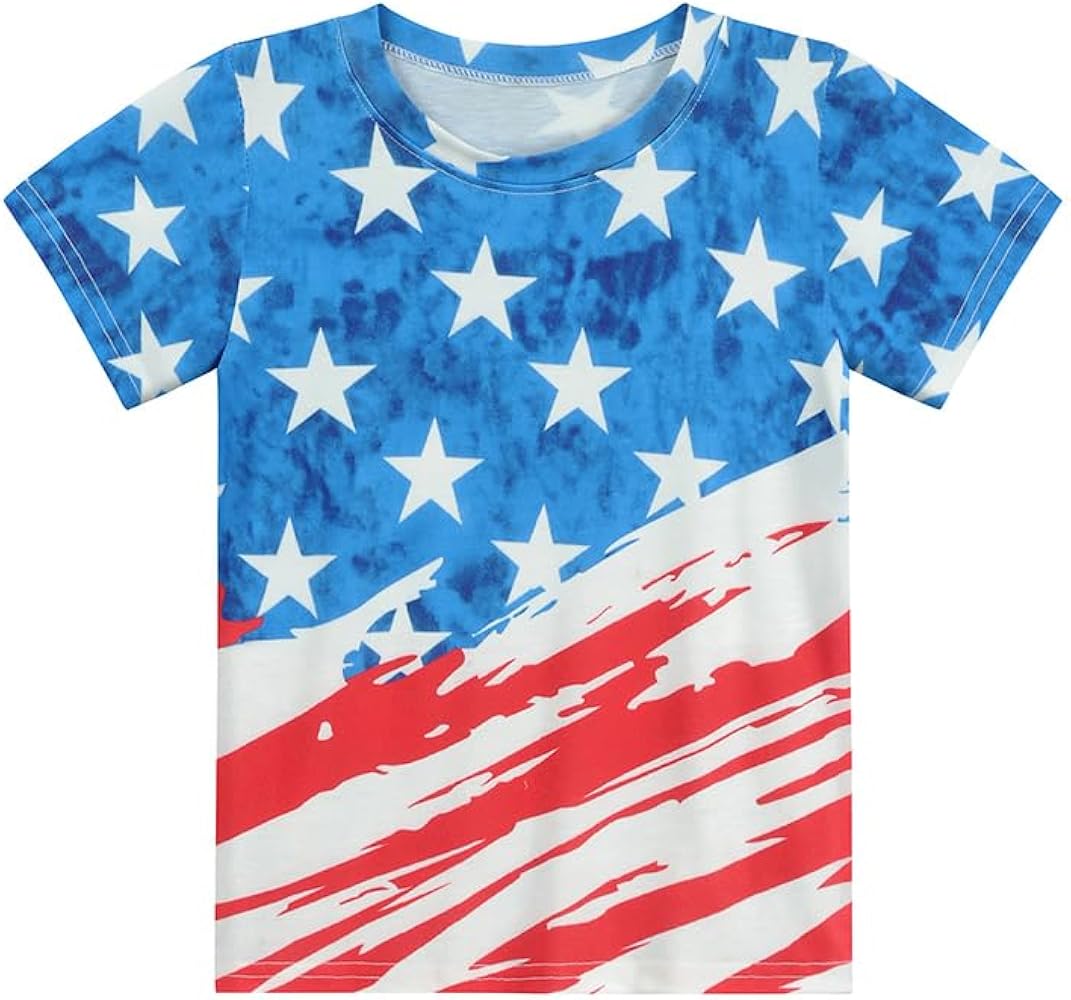 Boys Girls 4th of July American Flag Patriotic Cotton T-Shirt Kids Independence Day Outfit Tops