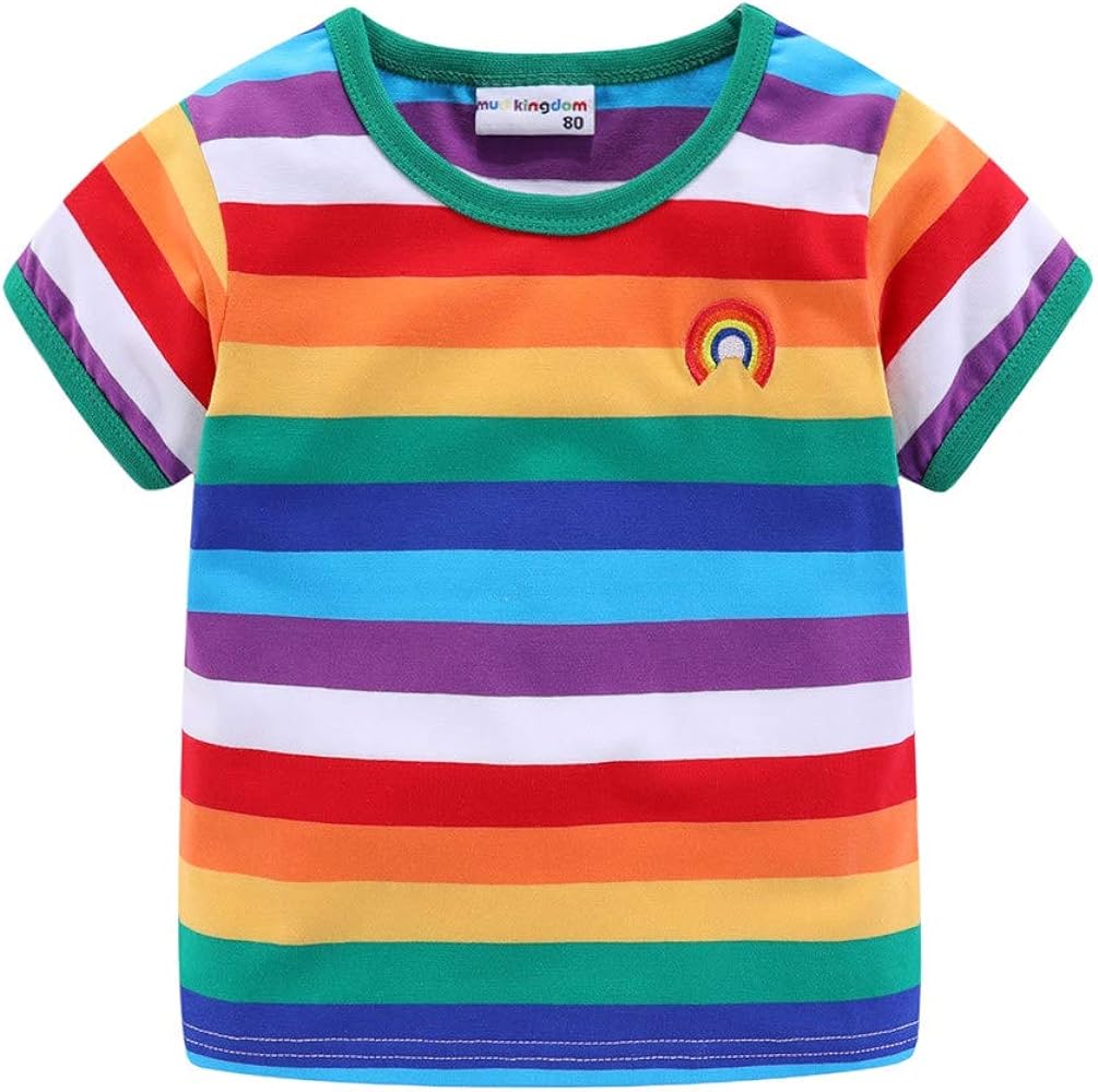 LittleSpring Boys Girls T Shirt Rainbow Striped Cotton Crewneck Tees for Kids Fashion