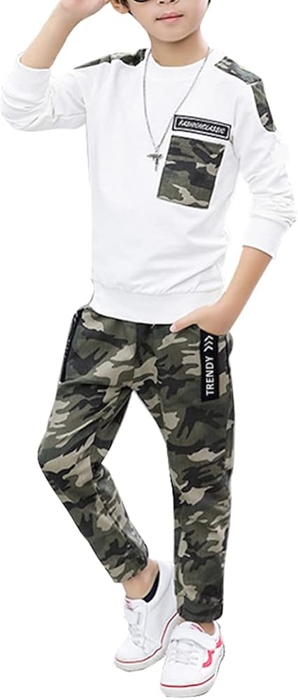 lontakids Boys 2 Pieces Set Long Sleeve Tops + Camouflage Pants Outfits Boys Clothes Set