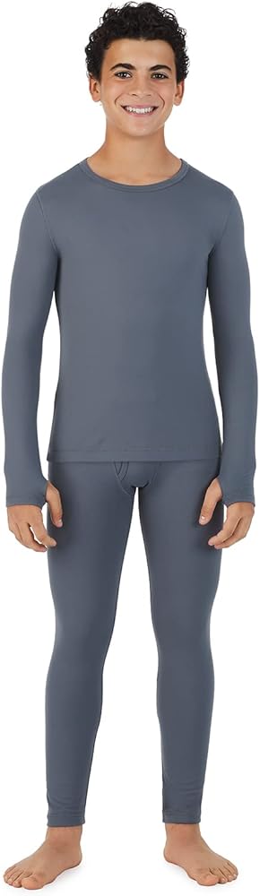 Cuddl Duds Boys Cold Weather Fleece-Lined Thermal Underwear 2-Piece Set - Kids Long Sleeve Top and Leggings Long Johns