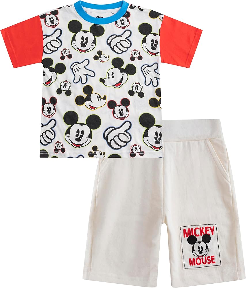 Disney Mickey Mouse Boys Short Sleeve T-Shirt and Shorts 2 Piece Set for Toddlers and Big Kids