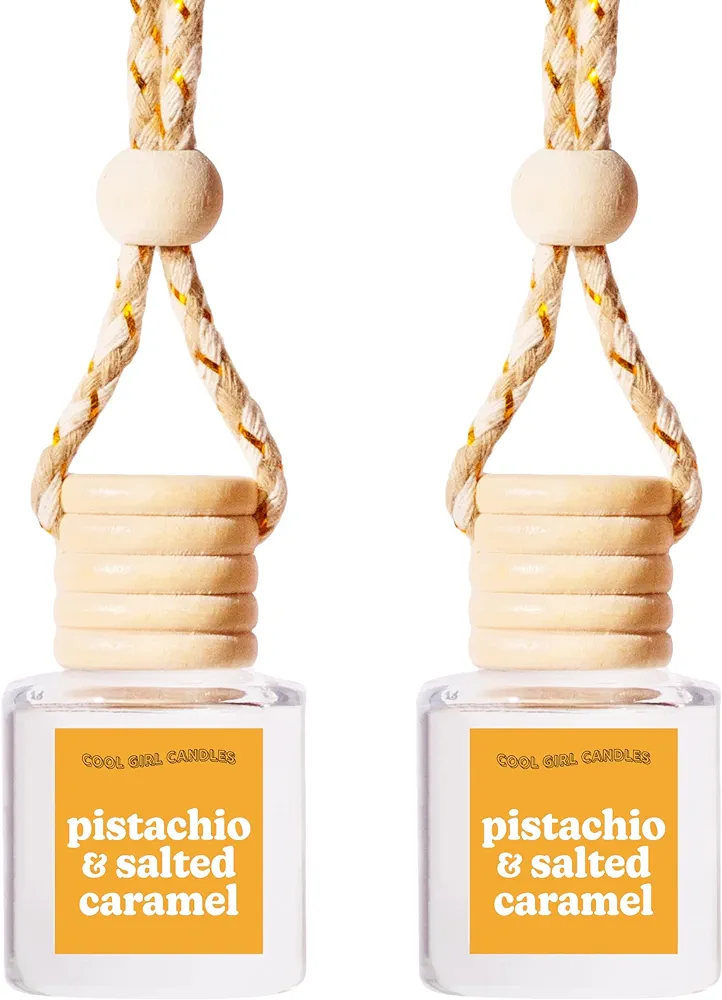 COOLGIRLCANDLES Pistachio Salted Caramel Hanging Car Air Freshener and Essential Oil Diffuser - Automobile Aromatherapy Diffuser Bottle