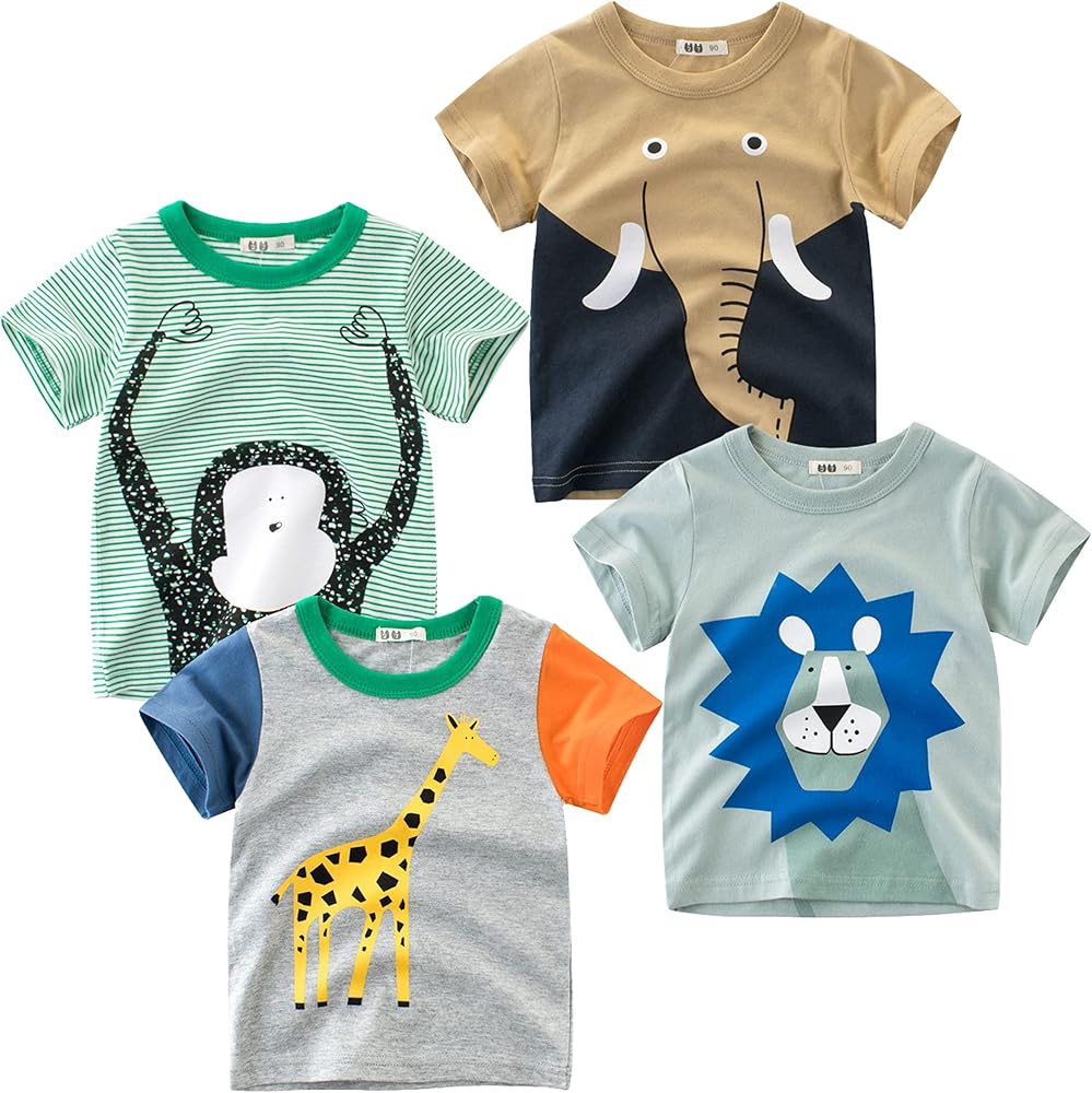 HZXVic Boys Long Sleeve Shirts Toddler T-Shirts Cotton Kids Crewneck Tops Graphic Tee 3-Pack