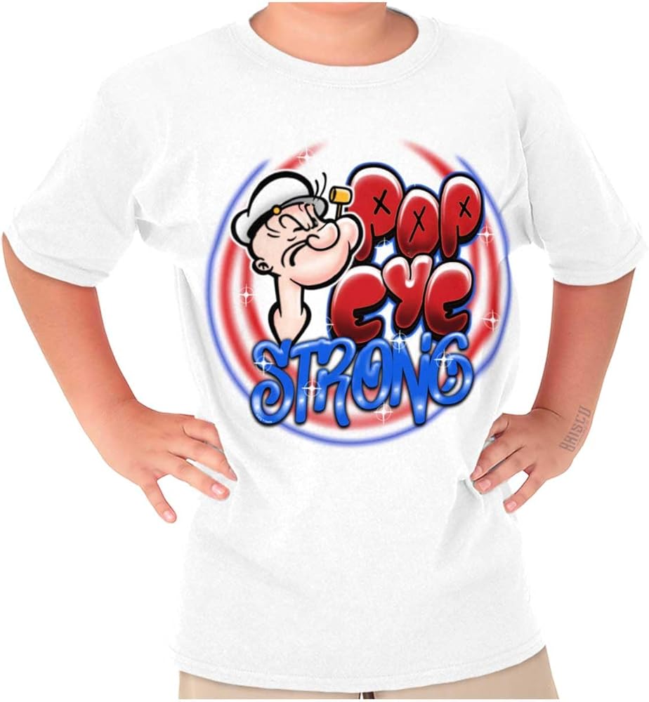 Airbrushed Cartoon Popeye Strong Boys Kids T Shirt Tees Tops