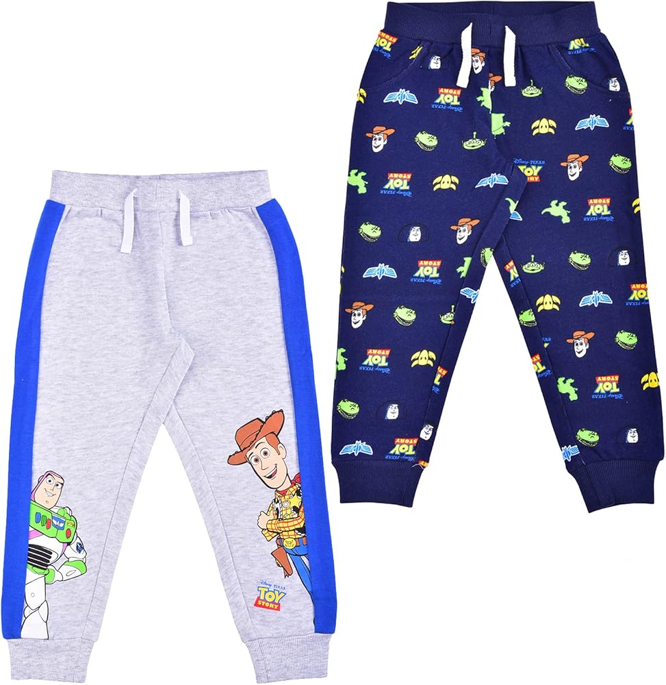 Disney Boy’s Jogger Pants Set of 2 Sweatpants with Toy Story Print, Navy/Grey/Blue/White/Black