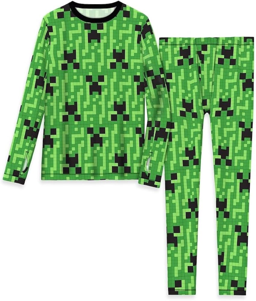 Cuddl Duds ClimateRight Boys' Top & Bottom Thermal Underwear 2-Piece Set (Small 6-7, Video Game) Green