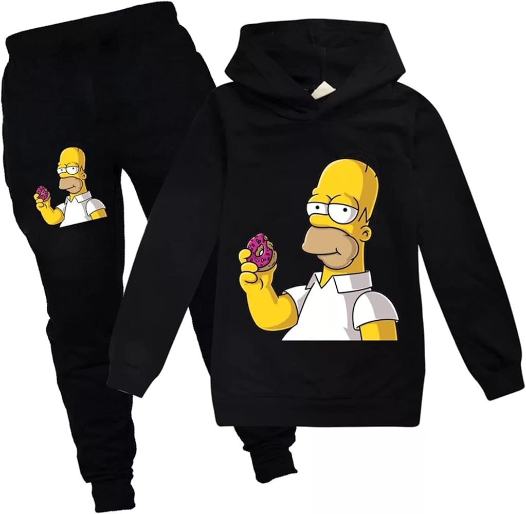 Little Boys Girls The Simpsons Hooded Tracksuit Pullover Sweat Suit,Graphic Hoodies+Jogging Pants Set for Kids/Teens