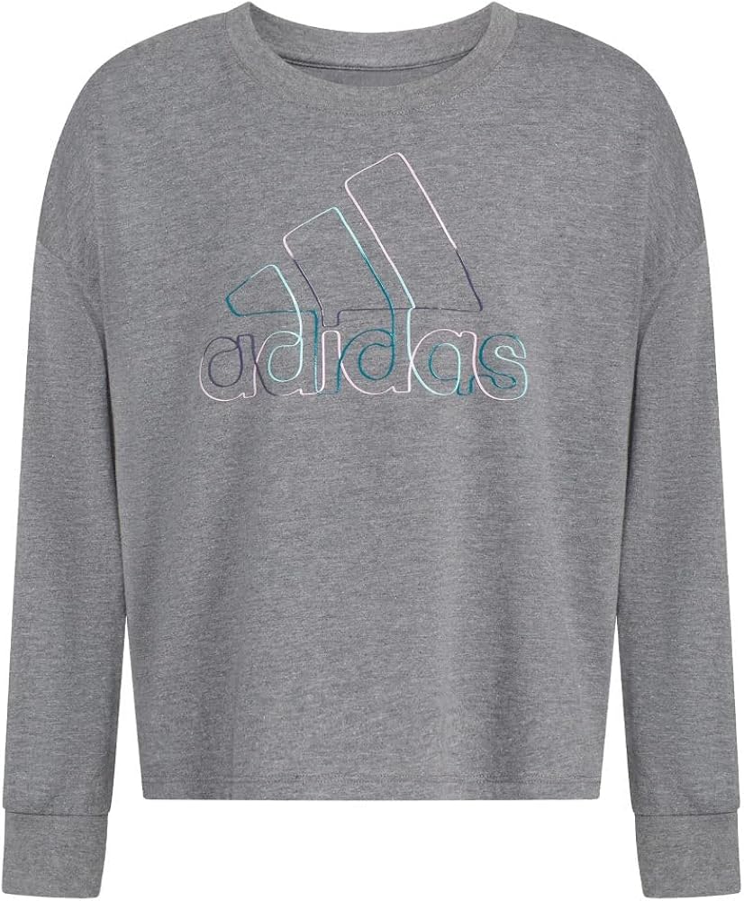 adidas Girl's Heather Long Sleeve Waist Crew Tee (Big Kids)