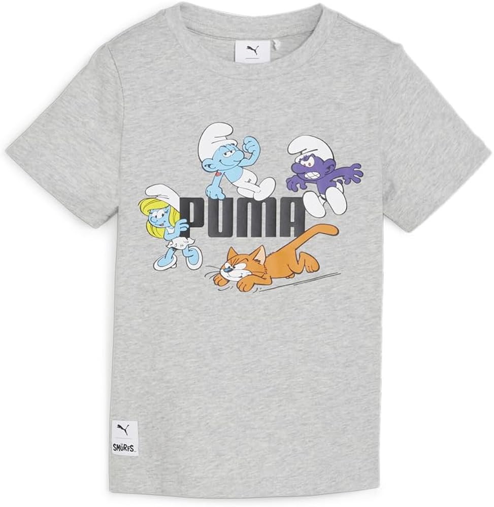 Puma Kids Boys The Smur X Graphic Crew Neck Short Sleeve Athletic Tops Casual - Grey - Size 3T