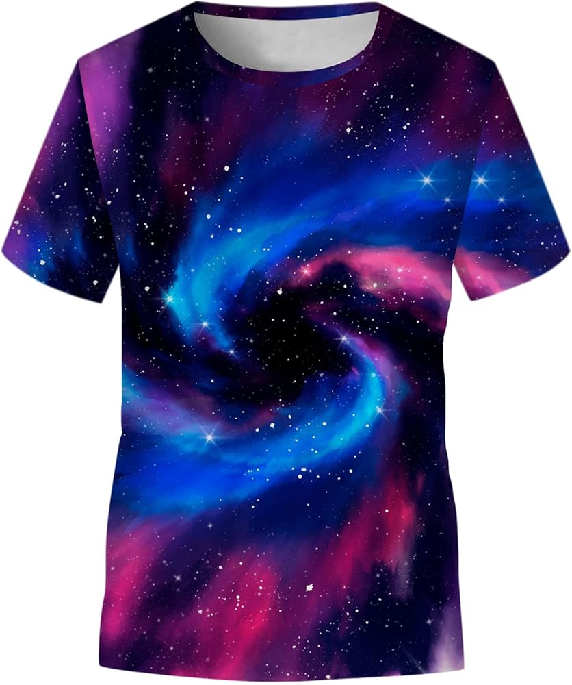 Unisex Teen Shirt Tops Casual T-Shirt Galaxy Print Tee Summer Short Sleeve Crewneck Blouses Boys Girls Clothes