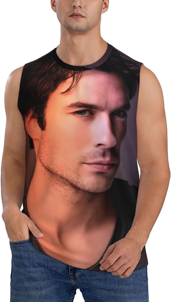 Ian Somerhalder Tank Top Men's Summer Casual Novelty Polyester Sleeveless Tee Shirts for Men