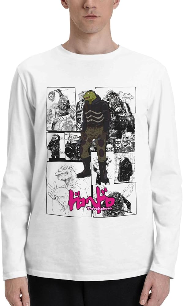 Anime Dorohedoro T Shirt Man's Summer Round Neck Tops Casual Long Sleeve Tee White