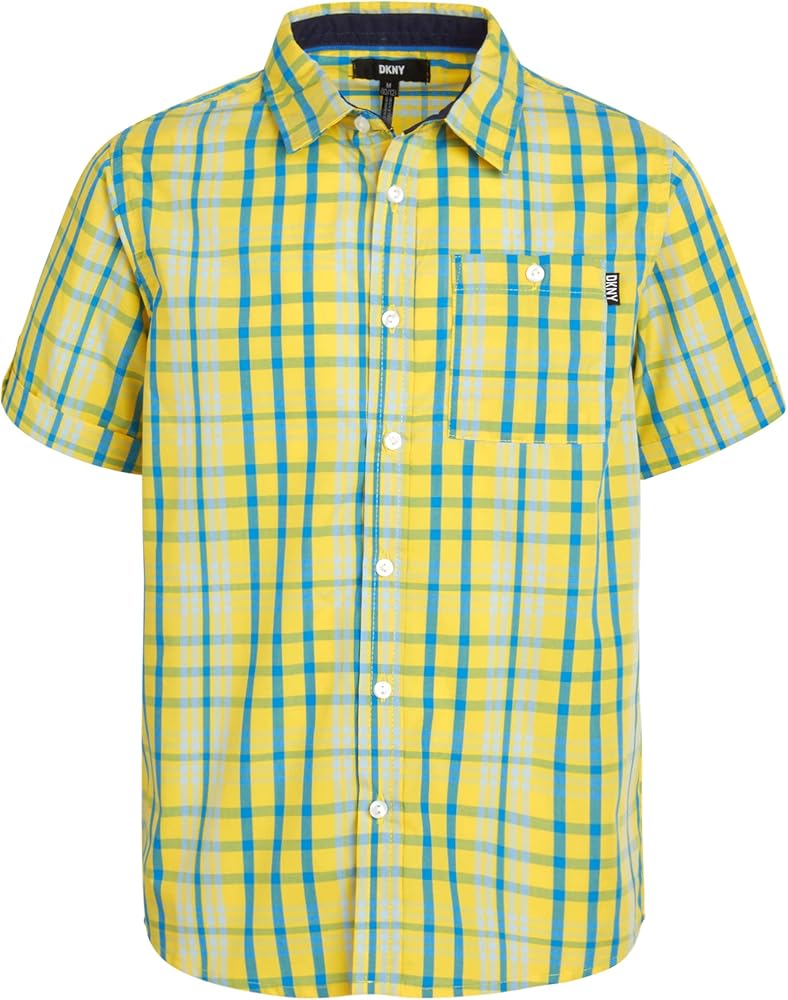 DKNY Boys' Shirt - Classic Fit Short Sleeve Button Down Shirt (Size: 4-20)