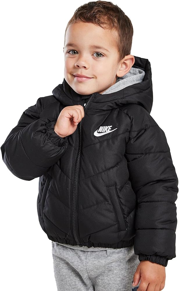 Nike Kids Padded Jacket Core Just Do It Full Zip Hooded Coat Black 86K082 023 New (as1, age, 3_years, 4_years)