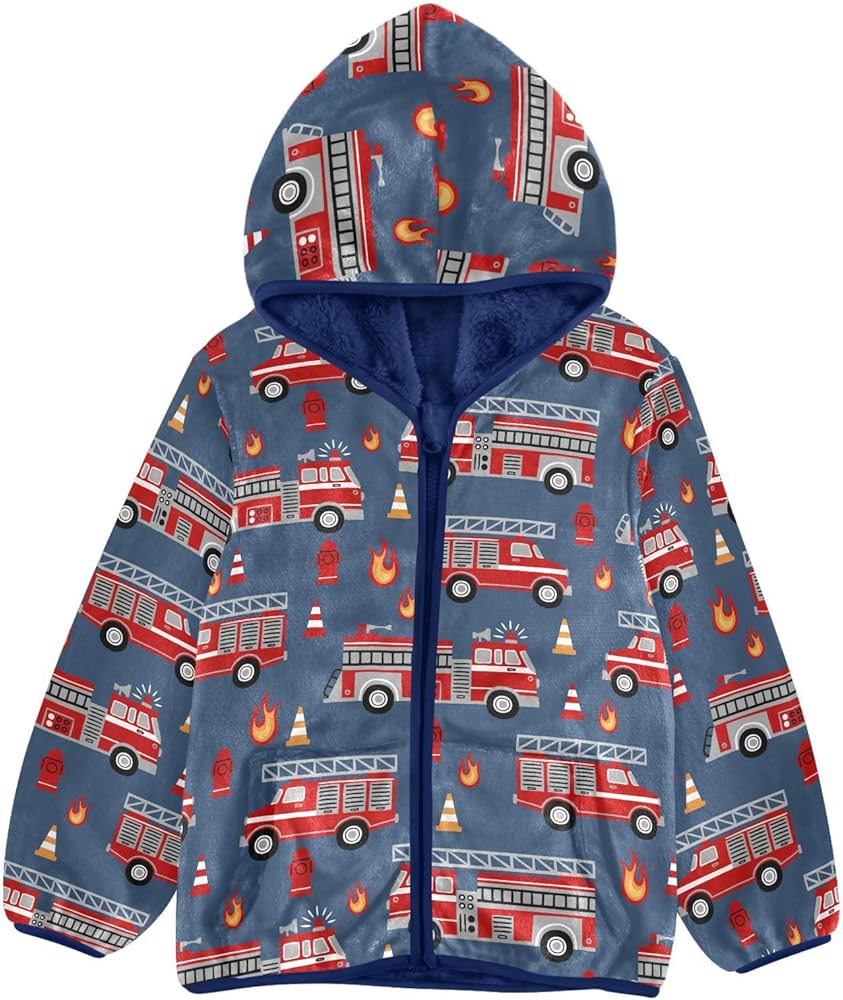 Boys Fleece Coat Blue Zip-Up Hoodie Girls Outerwear Kids Hooded Jacket 3-10T