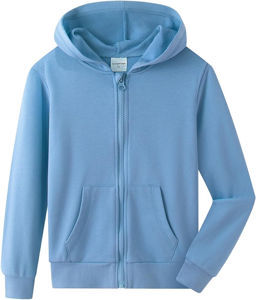 Spring&Gege Youth Solid Classic Hoodies Soft Hooded Full Zip Sweatshirts for Children (3-14 Years)