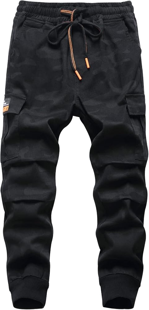 TLAENSON Boys Joggers Cargo Pants for Kids Drawstring Elastic Waist Cotton Twill Jogging School Pant