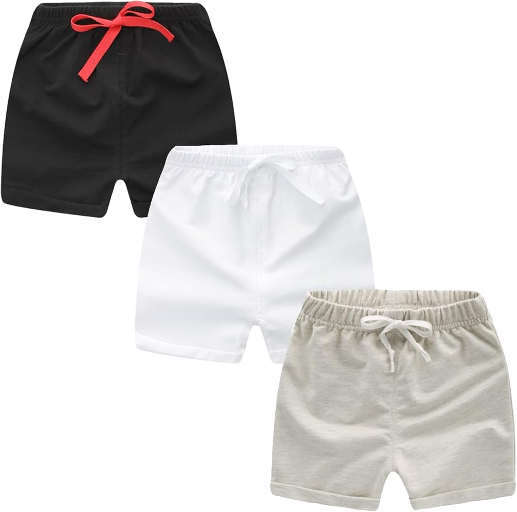 Toddler Boys Girls Shorts 3 Pack Little Kids Cotton Sport Jogger Shorts Summer Solid Color Active Short Pants