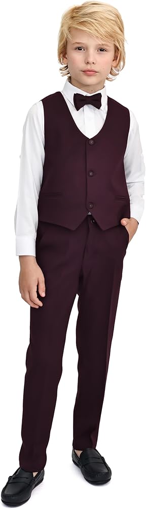 Lilax Boys Formal 4 Piece Dress Shirt, Pants and Tie and Vest Suit Set